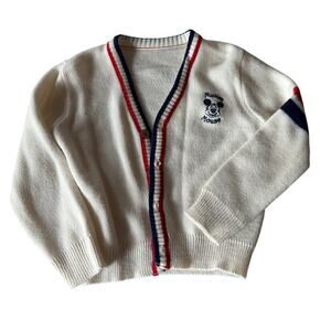 Mickey Mouse vintage varsity cardigan boys white sweater chunky stripes sz 5